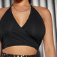 Black Criss Cross Tie Backless Slim Fit Crop Halter Top
