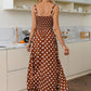 Brown Polka Dot Shirred Ruched Sleeveless Cami Dress