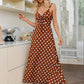 Brown Polka Dot Shirred Ruched Sleeveless Cami Dress