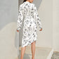 White Drop Shoulder Armand Figure Graphic Belted Shirt Dress