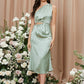 Mint Green Solid One Shoulder Sleeveless Cut Out Satin Dress