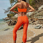 3pack Orange Frill Trim Bandeau Bikini Swimsuit and Mesh Pants