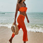 3pack Orange Frill Trim Bandeau Bikini Swimsuit and Mesh Pants