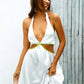White Cut Out Waist Sleeveless Backless Halter Dress
