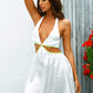 White Cut Out Waist Sleeveless Backless Halter Dress