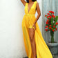 Bright Yellow Deep V-Neck Split Thigh Sleeveless Dress