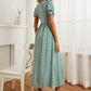 Green V-Neck Puff Sleeve Button Front Ditsy Floral Dress