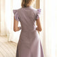 Lilac Purple Solid Button Butterfly Sleeve High Waist Dress