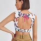 Scoop Neck Knot Front Graphic Print Lace Up Backless Tank Top
