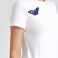 White Round Neck Butterfly Print Slim Fit Dress