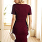 Burgundy Colorblock Zip Back Round Neck Dress