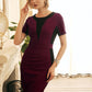 Burgundy Colorblock Zip Back Round Neck Dress