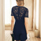 Round Neck Solid Lace Sleeve High Waist Romper