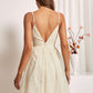 Beige Plunge Neck Spaghetti Strap Sleeveless Swiss Dot Mesh Cami Dress