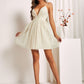 Beige Plunge Neck Spaghetti Strap Sleeveless Swiss Dot Mesh Cami Dress