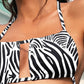 Black White Zebra Striped Pattern Halter Bikini Swimsuit