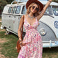 Floral Shirred Waist Tie Back Ruffle Hem Spaghetti Strap Sleeveless Cami Dress