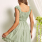 Lime Green Square Neck Ruched Bust Tie Front Sleeveless Ruffle Hem Dress