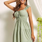 Lime Green Square Neck Ruched Bust Tie Front Sleeveless Ruffle Hem Dress