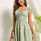 Lime Green Square Neck Ruched Bust Tie Front Sleeveless Ruffle Hem Dress