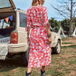 Red V-Neck Allover Floral Lace Trim Split Thigh Dress