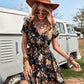 V-Neck Ruffle Hem Allover Floral Button Front Dress