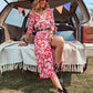 Red V-Neck Allover Floral Lace Trim Split Thigh Dress
