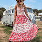 Floral Colorblock Spaghetti Strap Sleeveless Backless Ruffle Hem Cami Dress