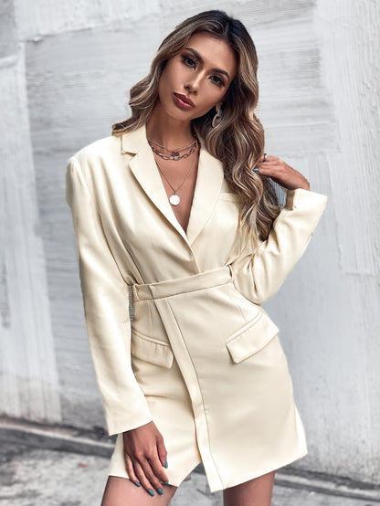 Flap Detail Wrap Hem Blazer Dress