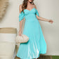 Mint Blue Cold Shoulder Tied Backless Sleeveless Ruched Dress