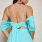 Mint Blue Cold Shoulder Tied Backless Sleeveless Ruched Dress