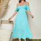 Mint Blue Cold Shoulder Tied Backless Sleeveless Ruched Dress