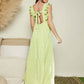 Lime Green Square Neck Tie Backless Ruffle Armhole Tiered Hem Dress