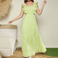 Lime Green Square Neck Tie Backless Ruffle Armhole Tiered Hem Dress