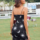 Black Galaxy Print Spaghetti Strap Sleeveless Form Fitted Dress
