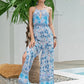 Spaghetti Strap Sleeveless Cutout Front Allover Floral Print Cami Jumpsuit