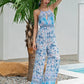 Spaghetti Strap Sleeveless Cutout Front Allover Floral Print Cami Jumpsuit