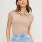 Rib-Knit Button Front Slim Fit Top