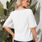 White V-Neck Solid Lace Trim Top