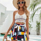 High Elastic Waist Geo Print Self Tie Shorts
