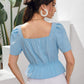 Blue Puff Sleeve Square Neck Tie Front Peplum Top