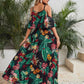 Boho Cold Shoulder Tropical Print High Waist Dress