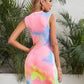 Round Neck Sleeveless Tie Dye Slim Fit Dress