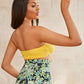Yellow Sleeveless Strapless Ruched Bust Tie Front Slim Fit Crop Tube Top
