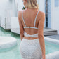 White Sleeveless Sheer Backless Cover Up Top with Skirt Set