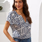 Blue White Notch Neck Batwing Sleeve Striped Top