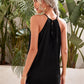 Black Sleeveless Solid Cutout Detail Tie Back Halter Top