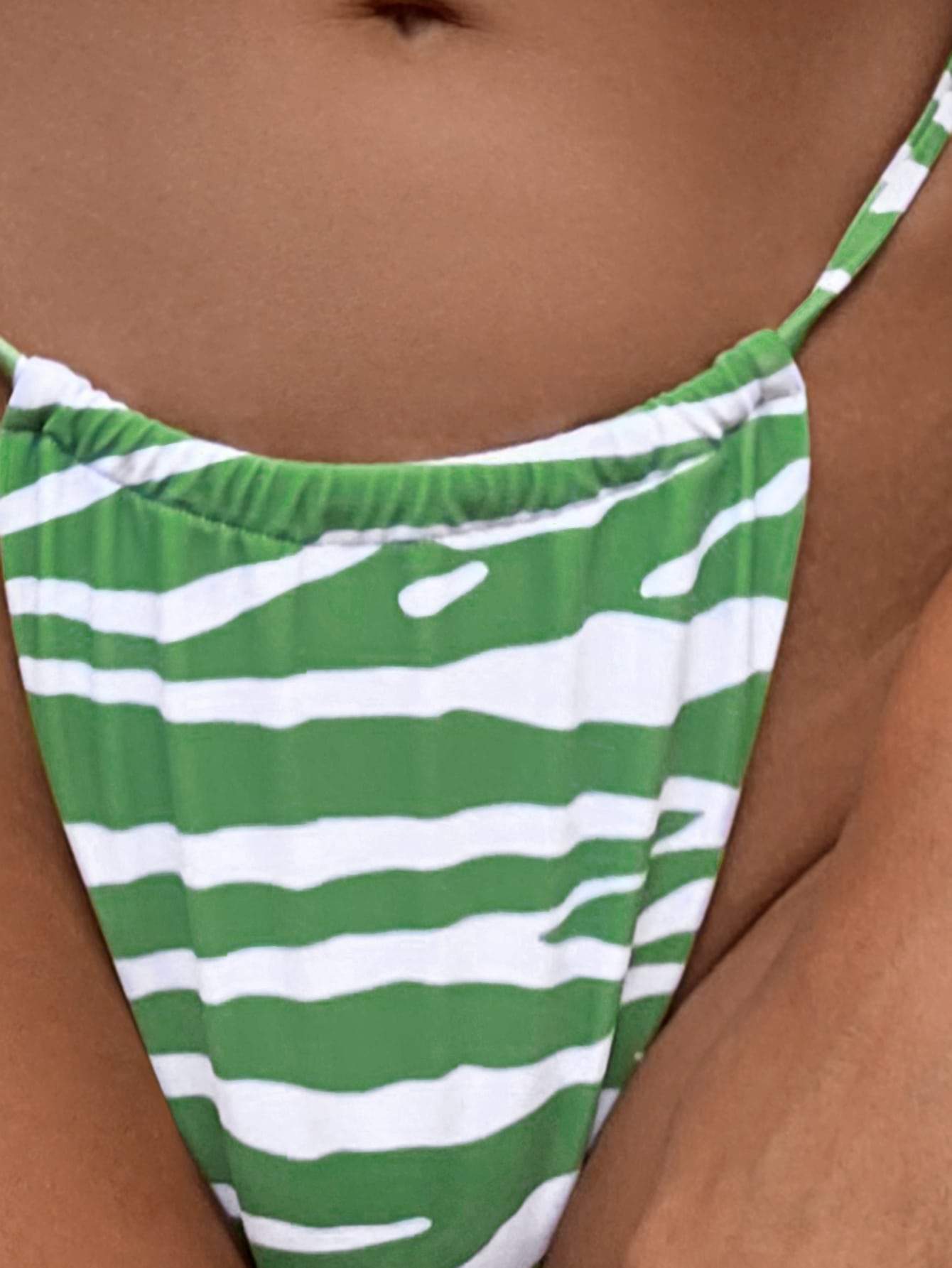 Zebra Stripe Lettuce Trim Spaghetti Strap Bikini Swimsuit