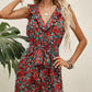 V-Neck Allover Floral Ruffle Trim Belted High Waist Romper