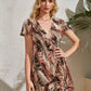 V-Neck Mixed Print Ruffle Detail Wrap Belted Dress